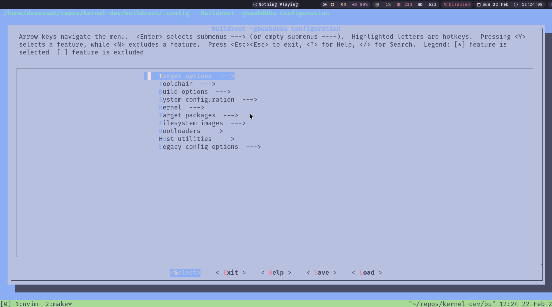 buildroot menu config