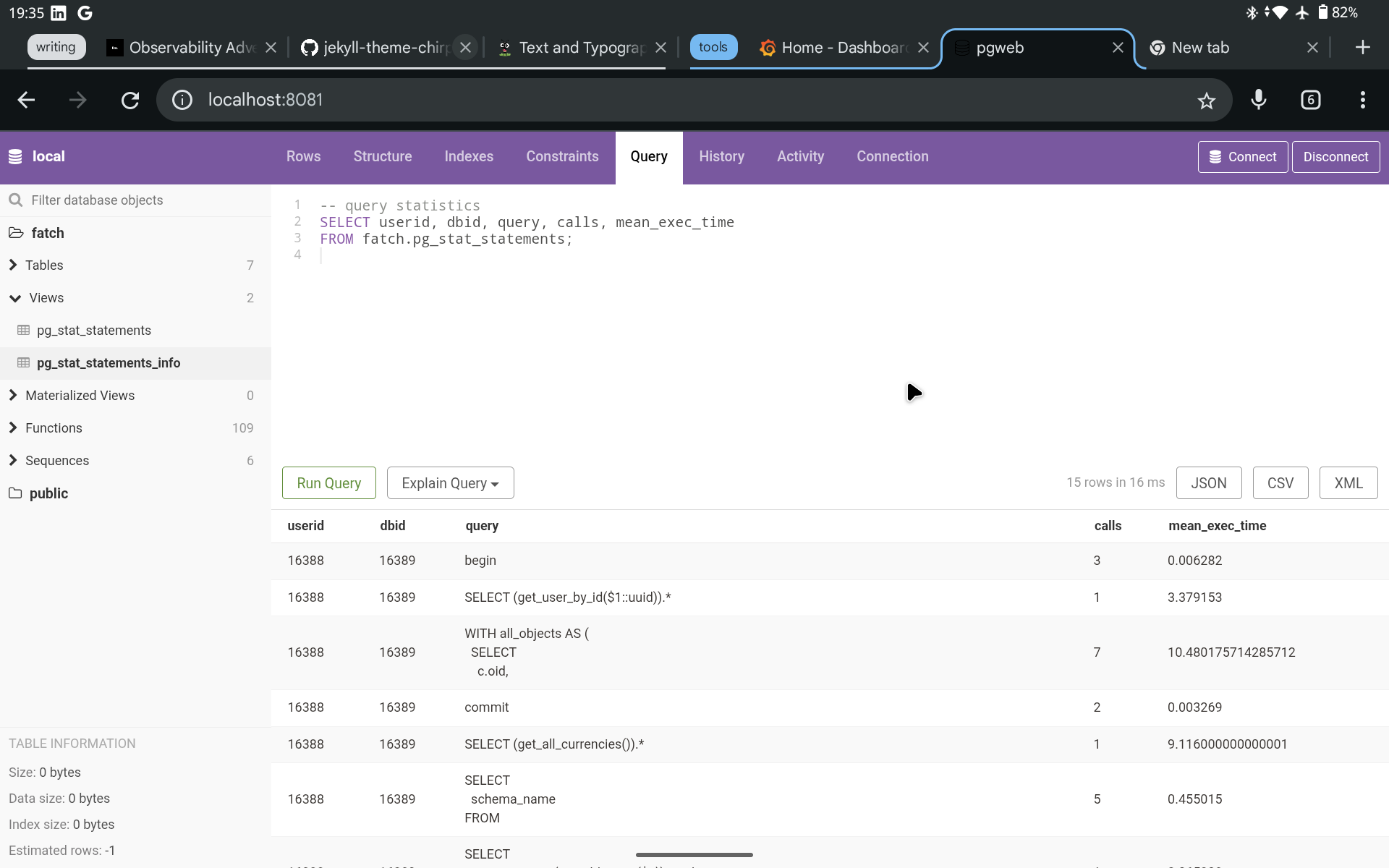 pgweb stats query result screenshot